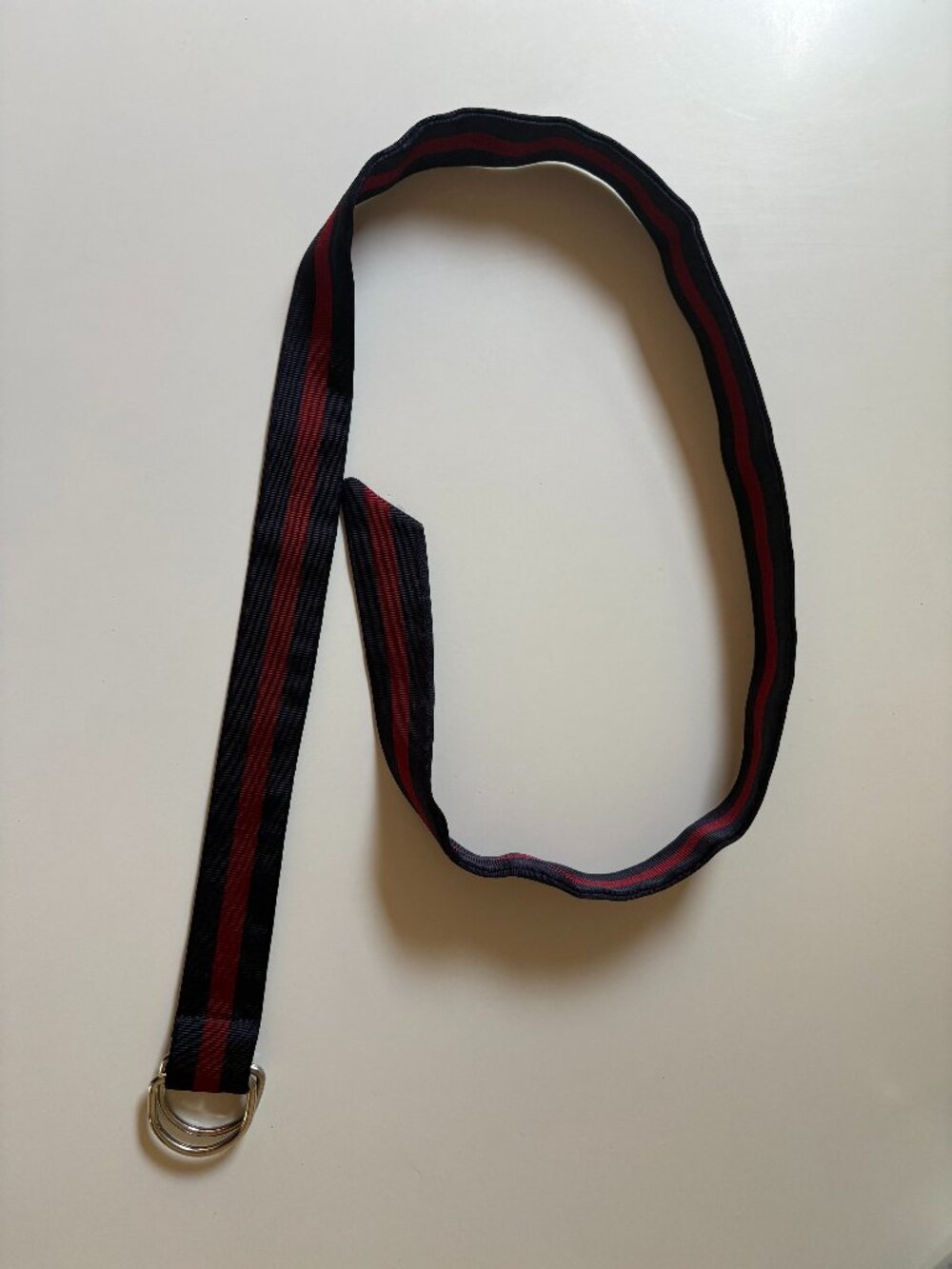 Smart Turnout London navy burgundy D-ring men's ribbon belt made in Italy size M